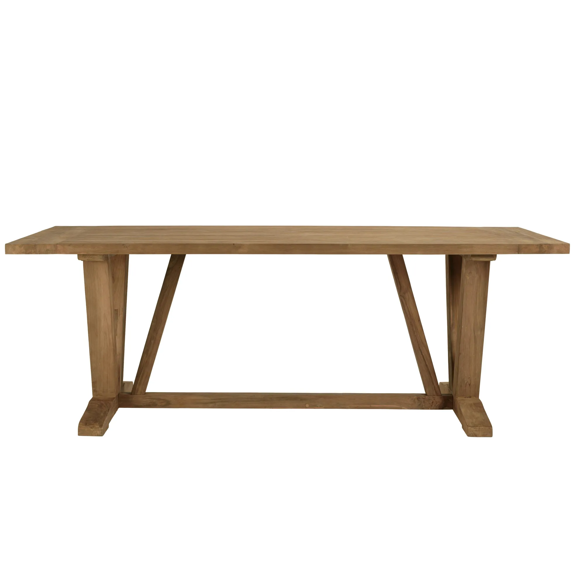 Salon de jardin teck naturel 1 table pieds en V 220 cm + 6 chaises résine tressée MANY