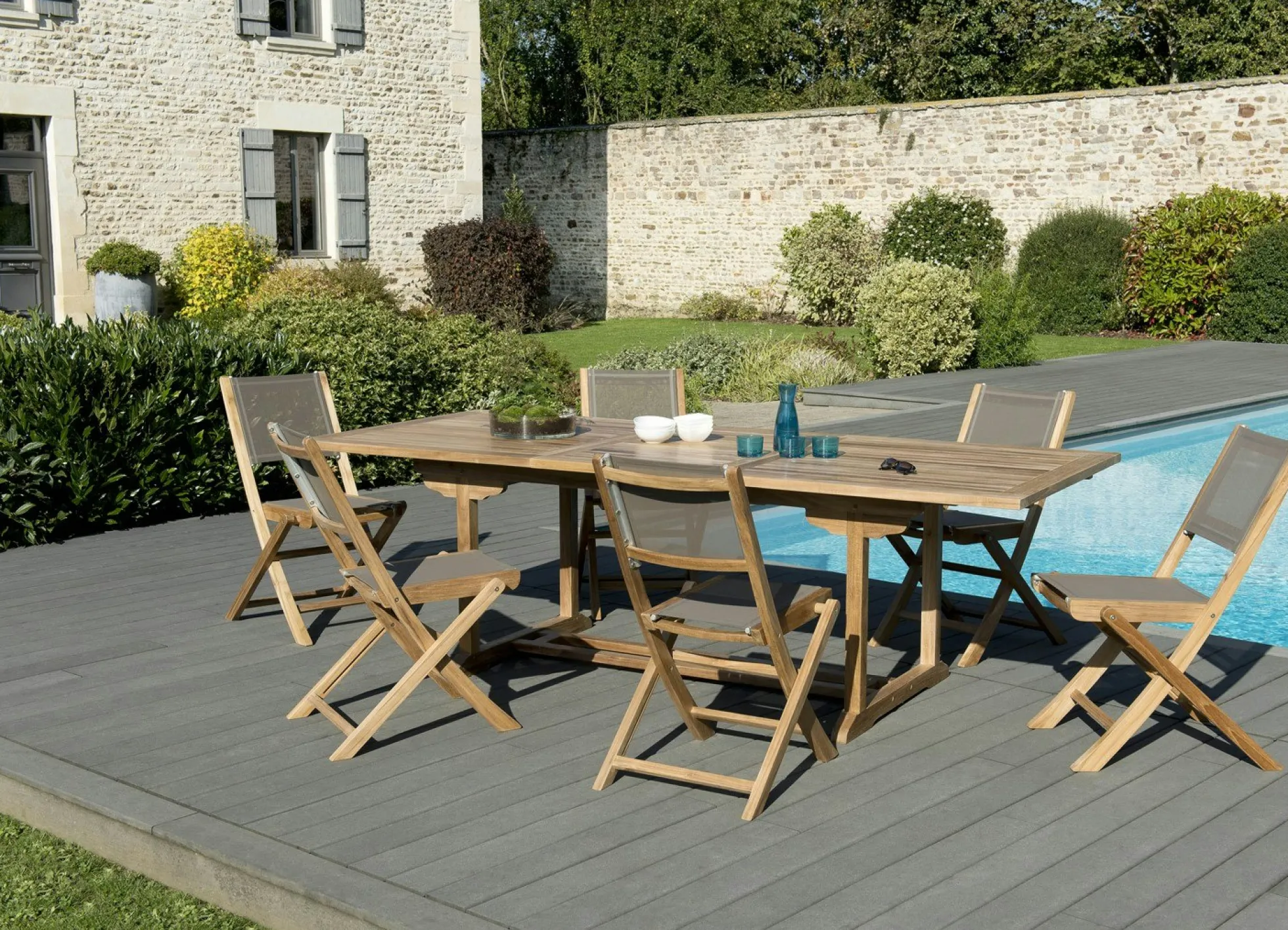 Salon de Jardin Teck Table extensible 180/240 + 6 chaises pliantes SUMMER ref. 30020845