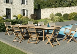 Salon de Jardin Teck Table extensible 200/300 + 6 chaises pliantes 2 fauteuils pliants SUMMER ref. 30020853