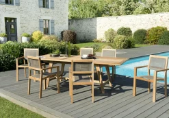 Salon de Jardin Teck Table extensible 180/240 + 6 fauteuils empilables SUMMER ref. 30020850