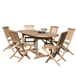 Salon de jardin Teck table ovale 150/200cm 6 chaises SUMMER