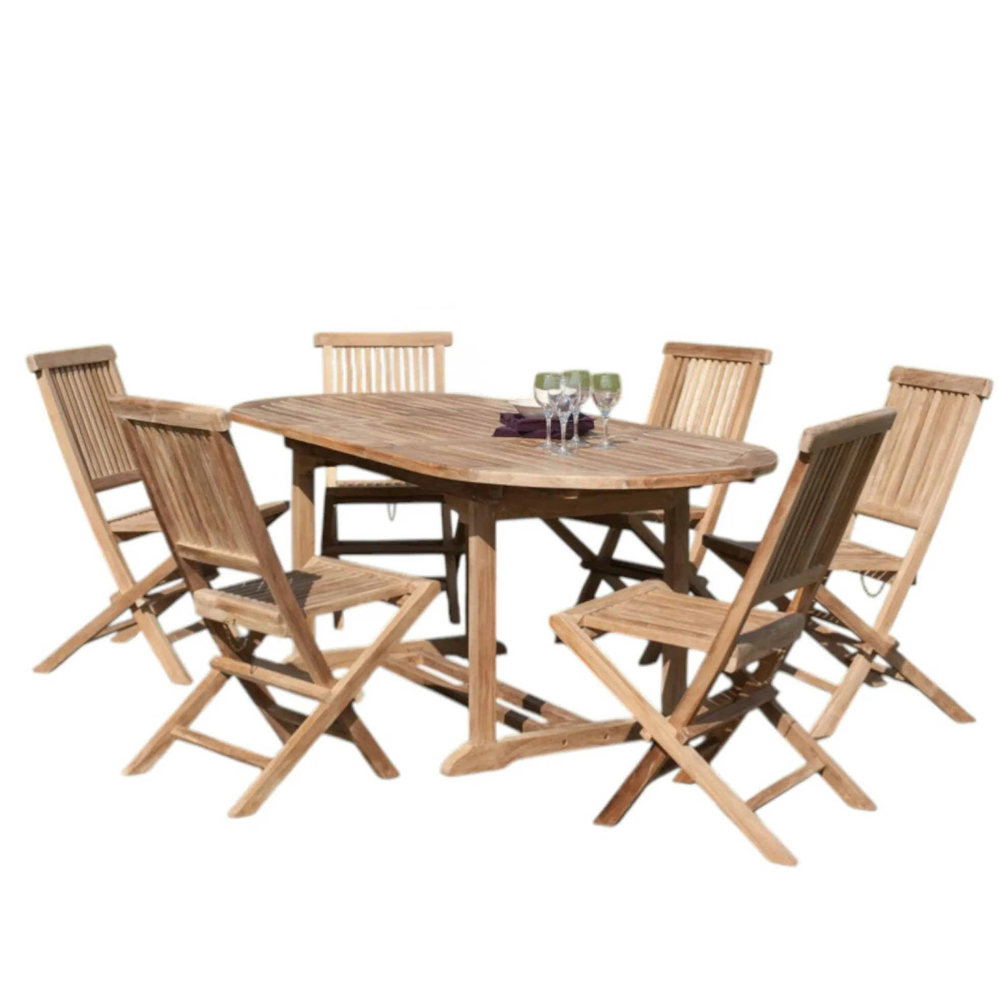 Salon de jardin Teck table ovale 150/200cm 6 chaises SUMMER