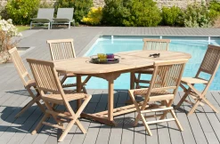Salon de jardin Teck table ovale 180x100cm 6 chaises SUMMER