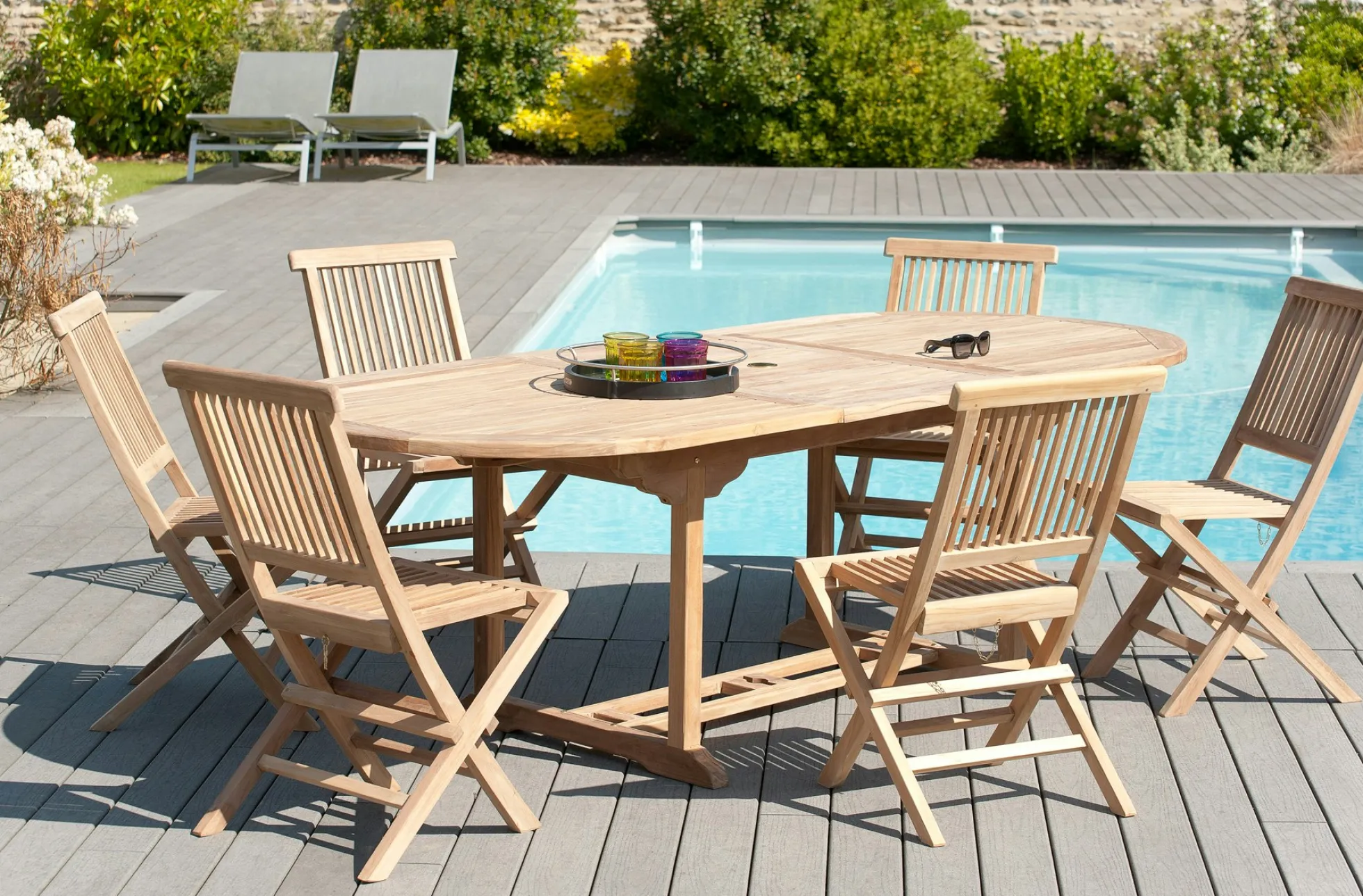Salon de jardin Teck table ovale 180x100cm 6 chaises SUMMER