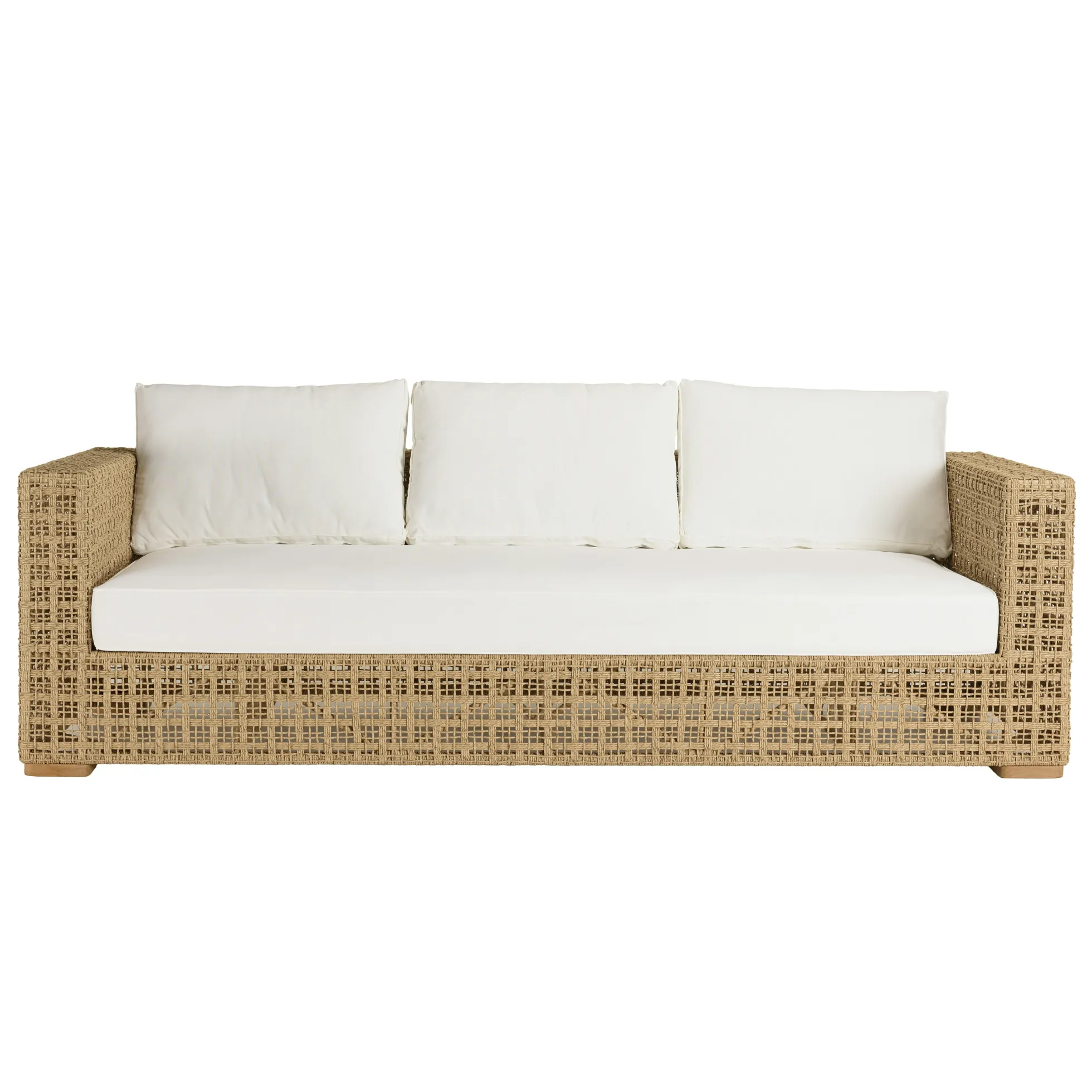 Salon de jardin tressage synthétique coussins blancs SUMMER