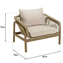 Salon détente 5 places acacia naturel et cordage beige avec coussins BAHIA