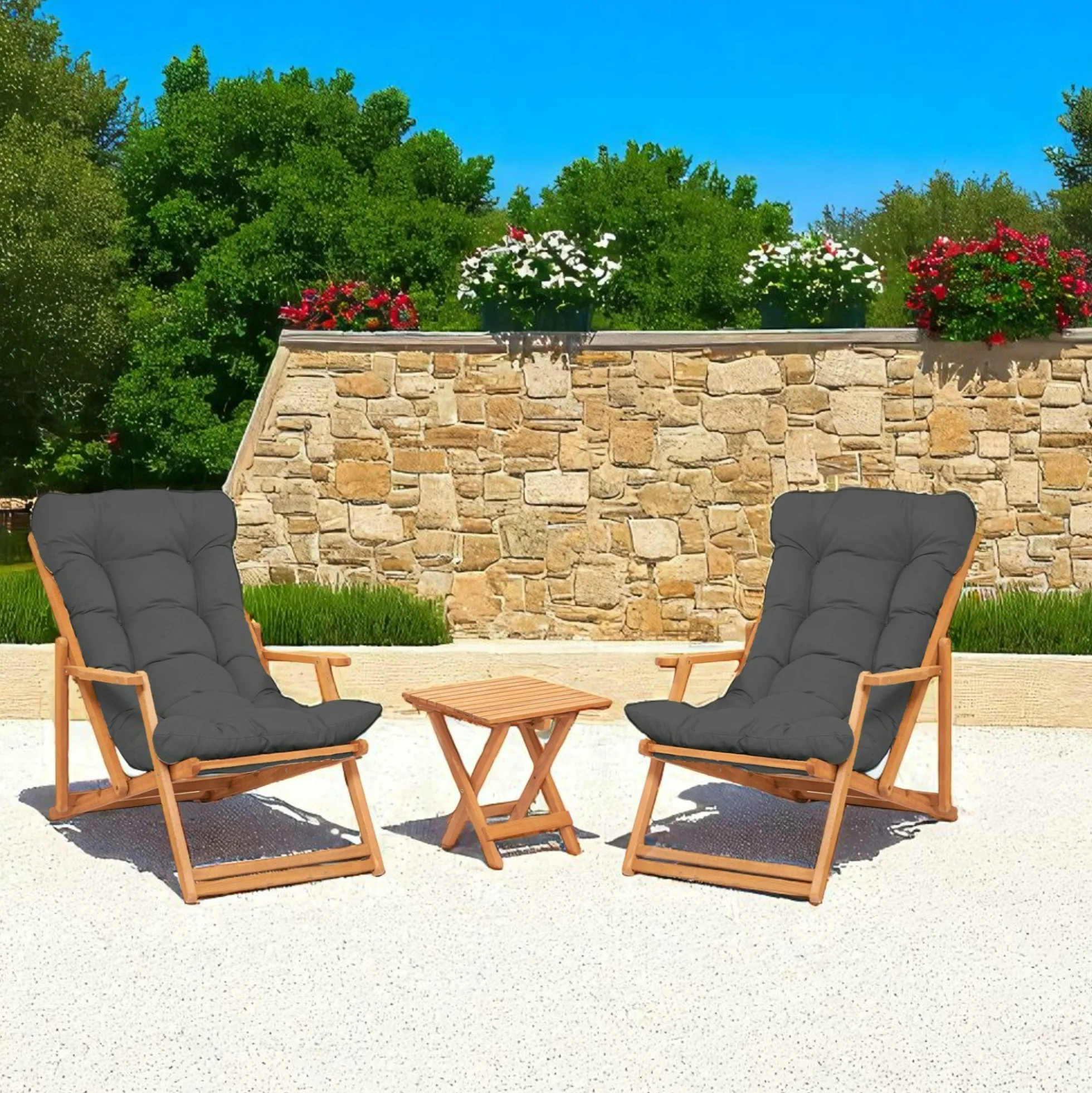 Salon jardin détente gris - 2 assises confort SORA