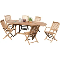 Salon jardin Teck table ovale 180 cm 4 chaises 2 fauteuils SUMMER
