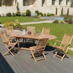 Salon jardin Teck table ovale 180 cm 4 chaises 2 fauteuils SUMMER