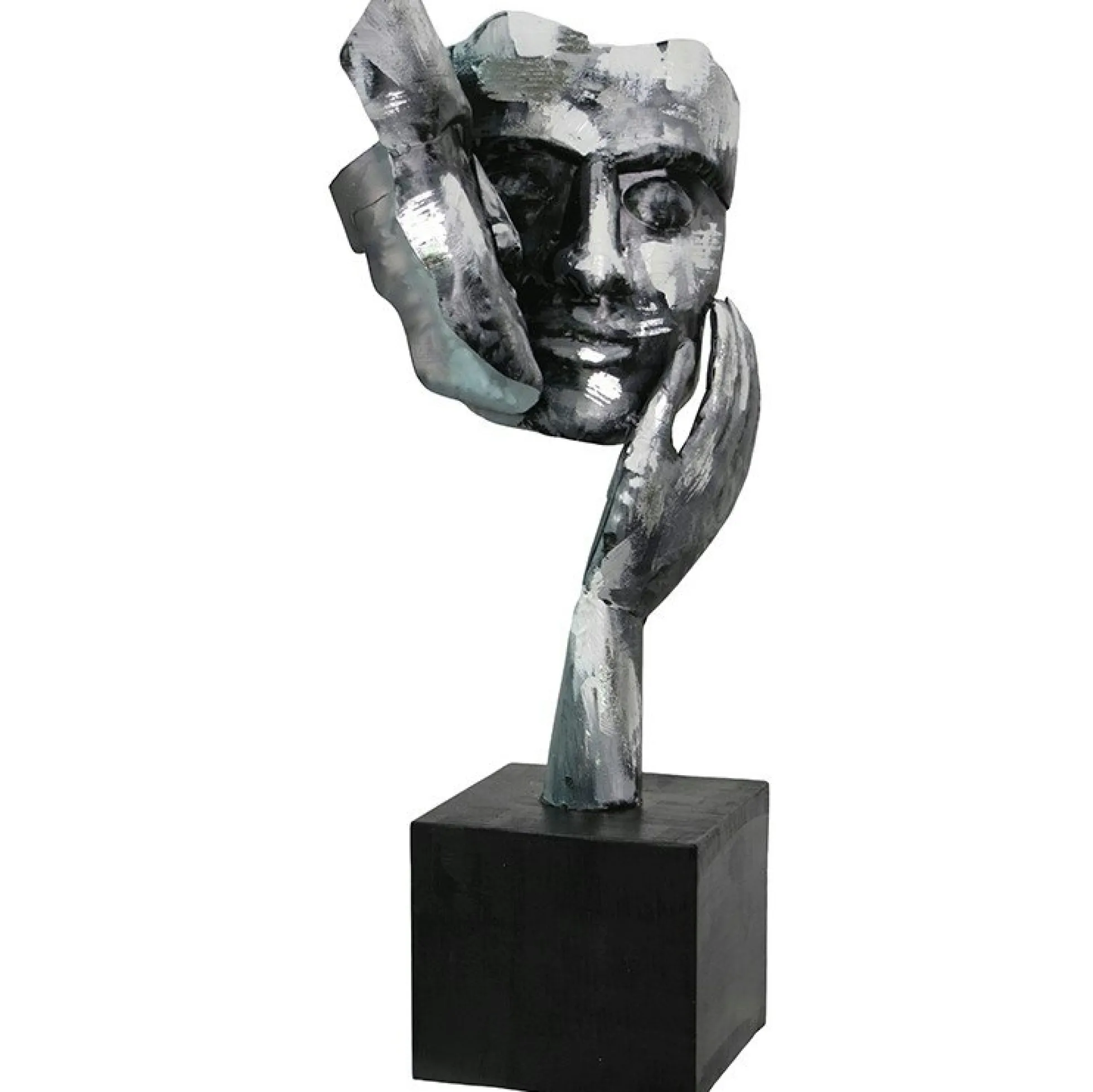 Sculpture moderne "Amore" argent socle noir