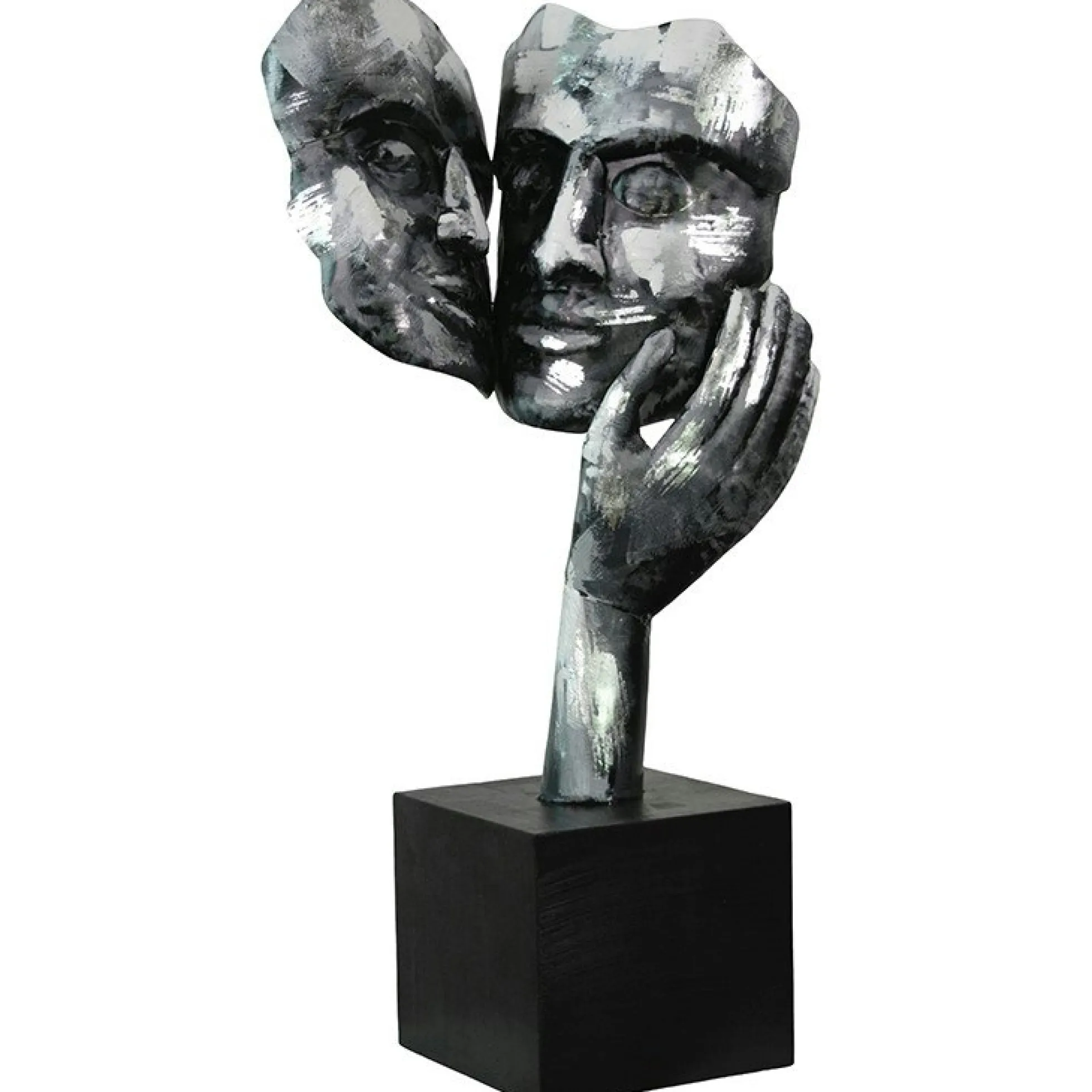 Sculpture moderne "Amore" argent socle noir