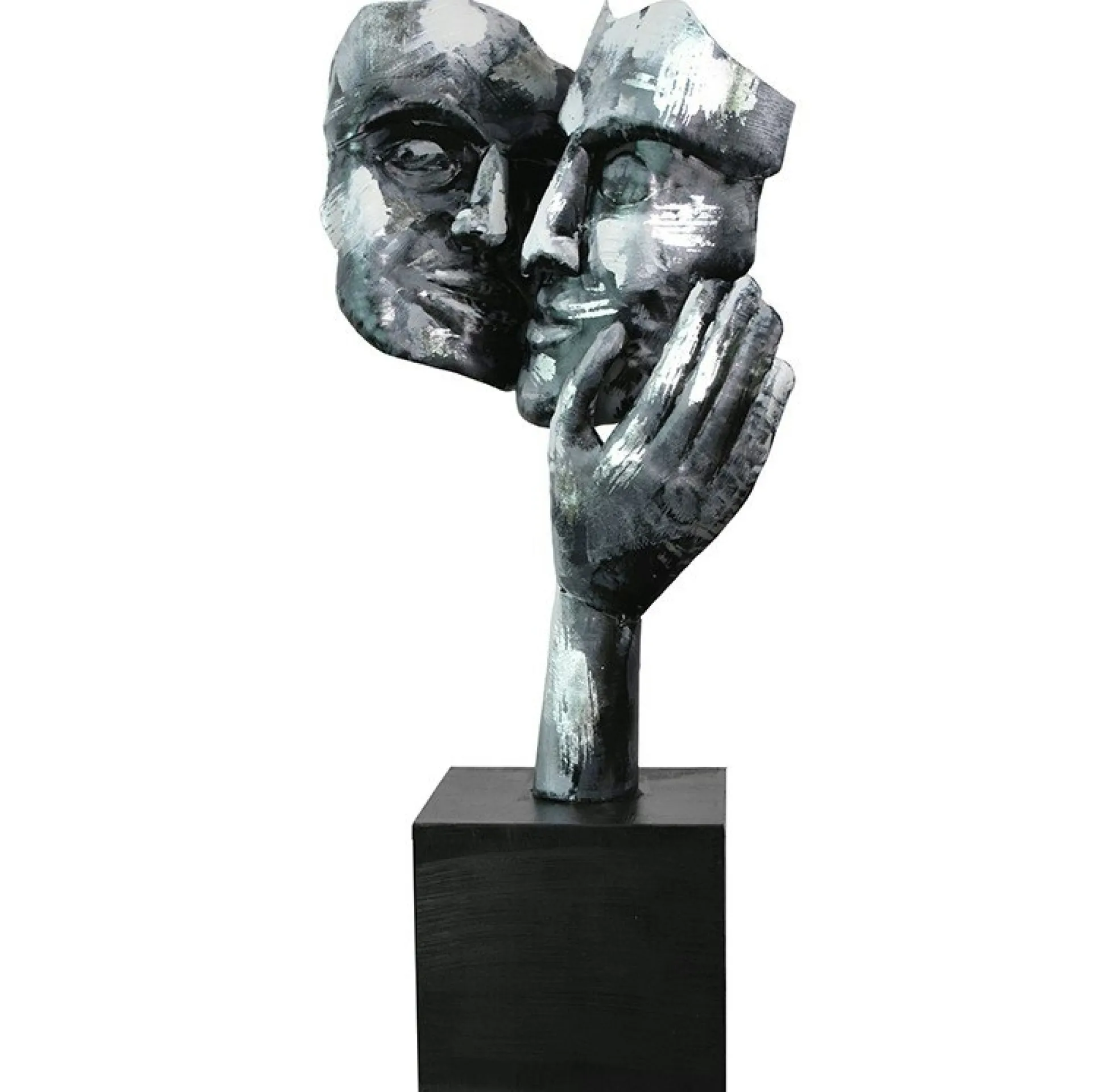 Sculpture moderne "Amore" argent socle noir