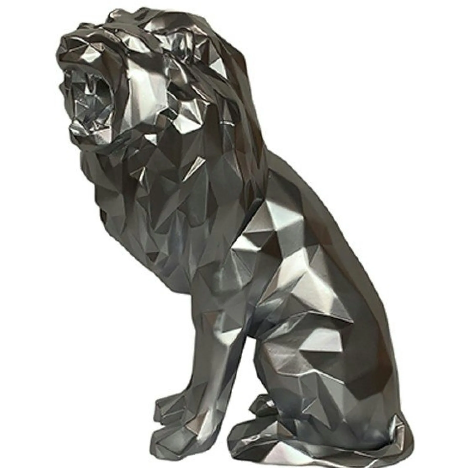 Sculpture moderne de lion rugissant couleur argent