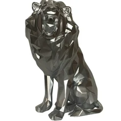 Sculpture moderne de lion rugissant couleur argent