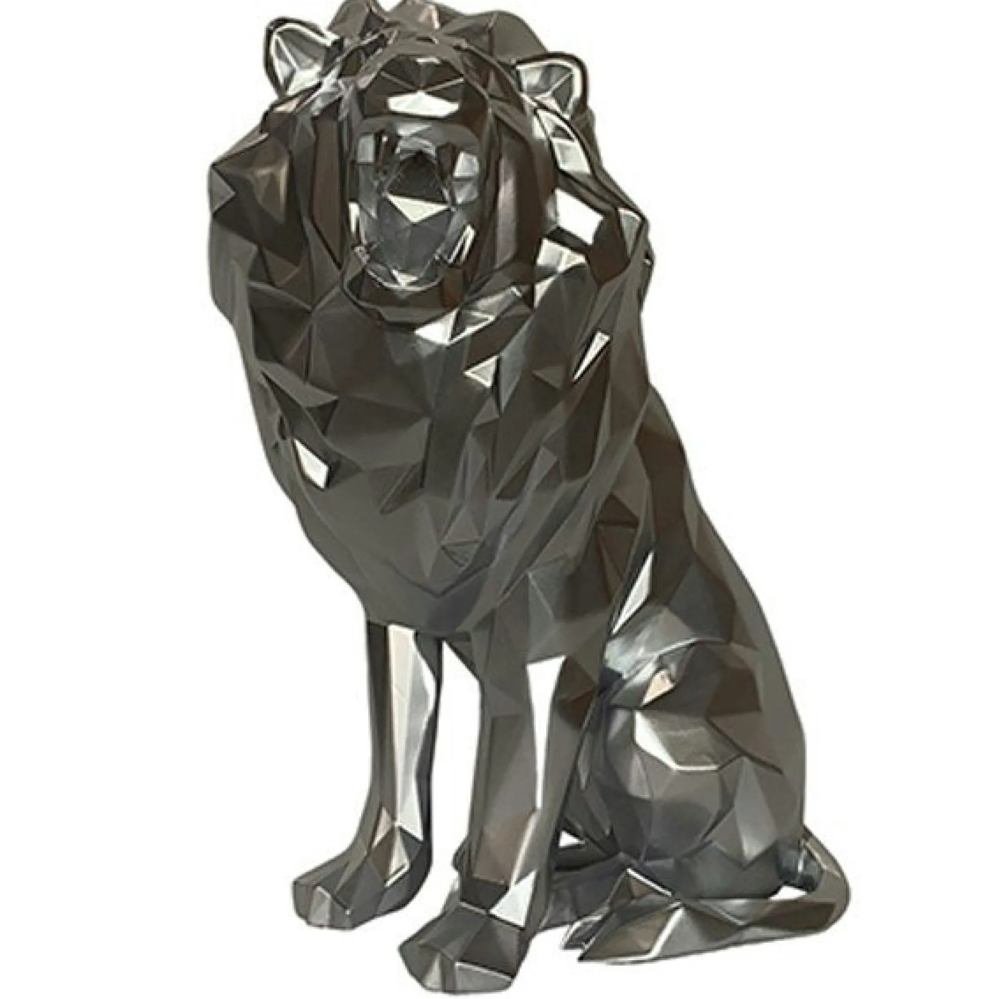 Sculpture moderne de lion rugissant couleur argent