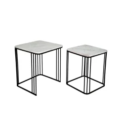 Sellette carrée plateau en marbre (lot de 2)