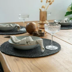 Set de table rond en jute tressée gris foncé (lot de 4)