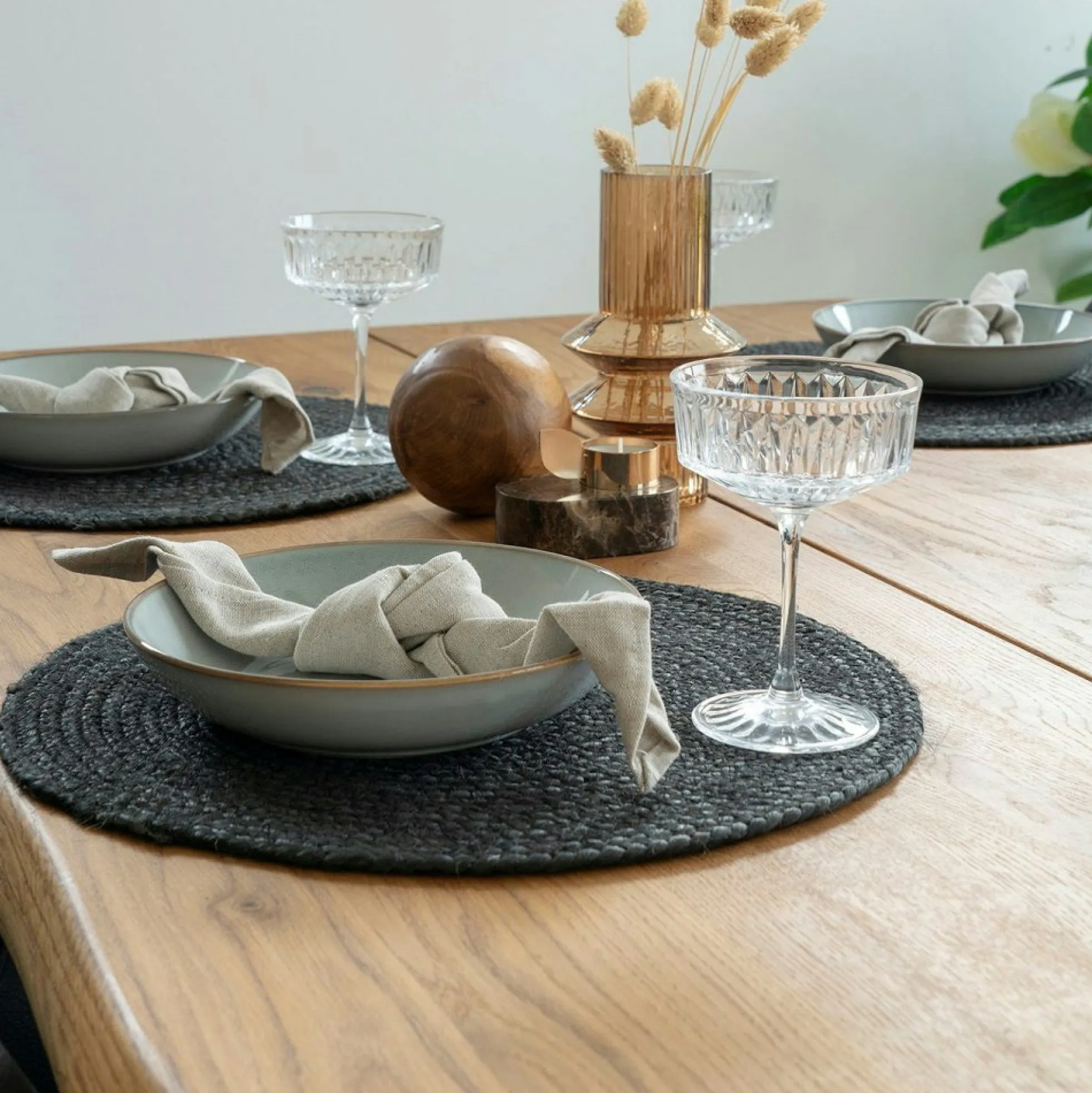 Set de table rond en jute tressée gris foncé (lot de 4)