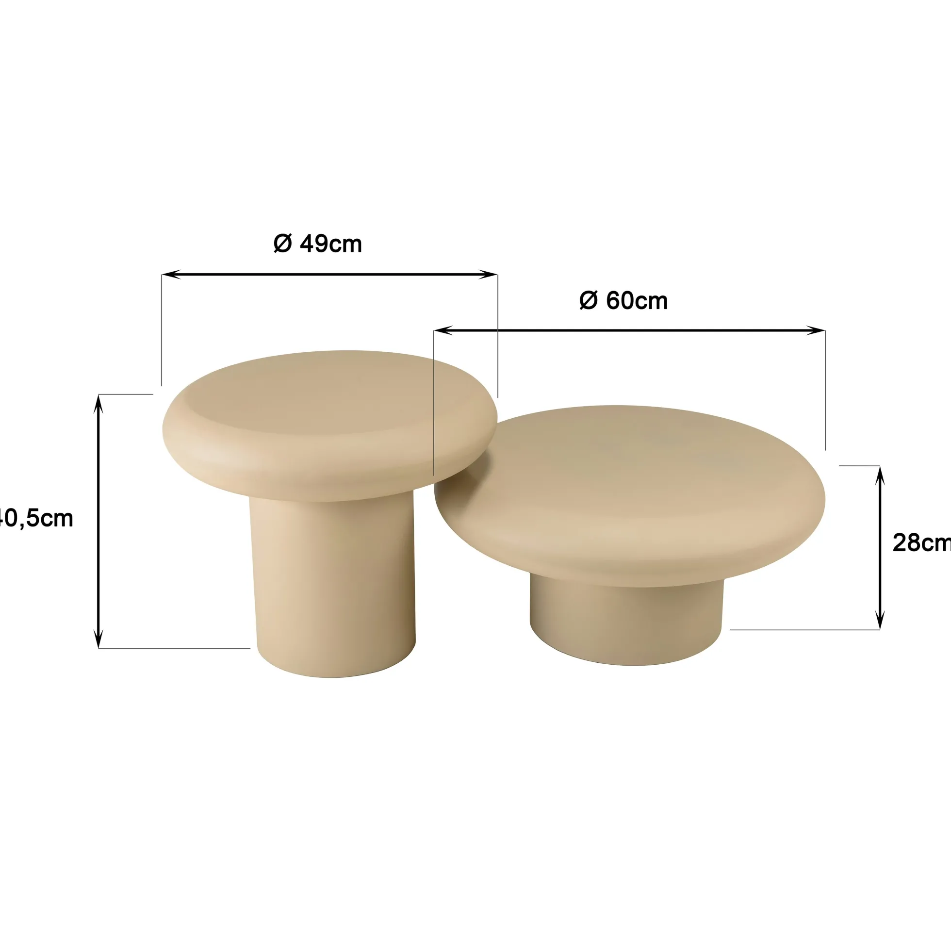 Set de 2 tables basses forme champignon en fer beige mat ELORA