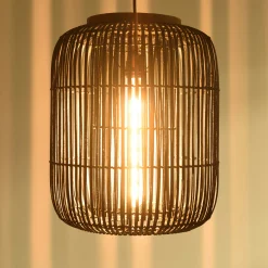 Suspension allongée 35x35cm en rotin couleur noire et teck FOLELLI