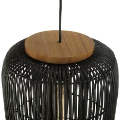 Suspension allongée 35x35cm en rotin couleur noire et teck FOLELLI