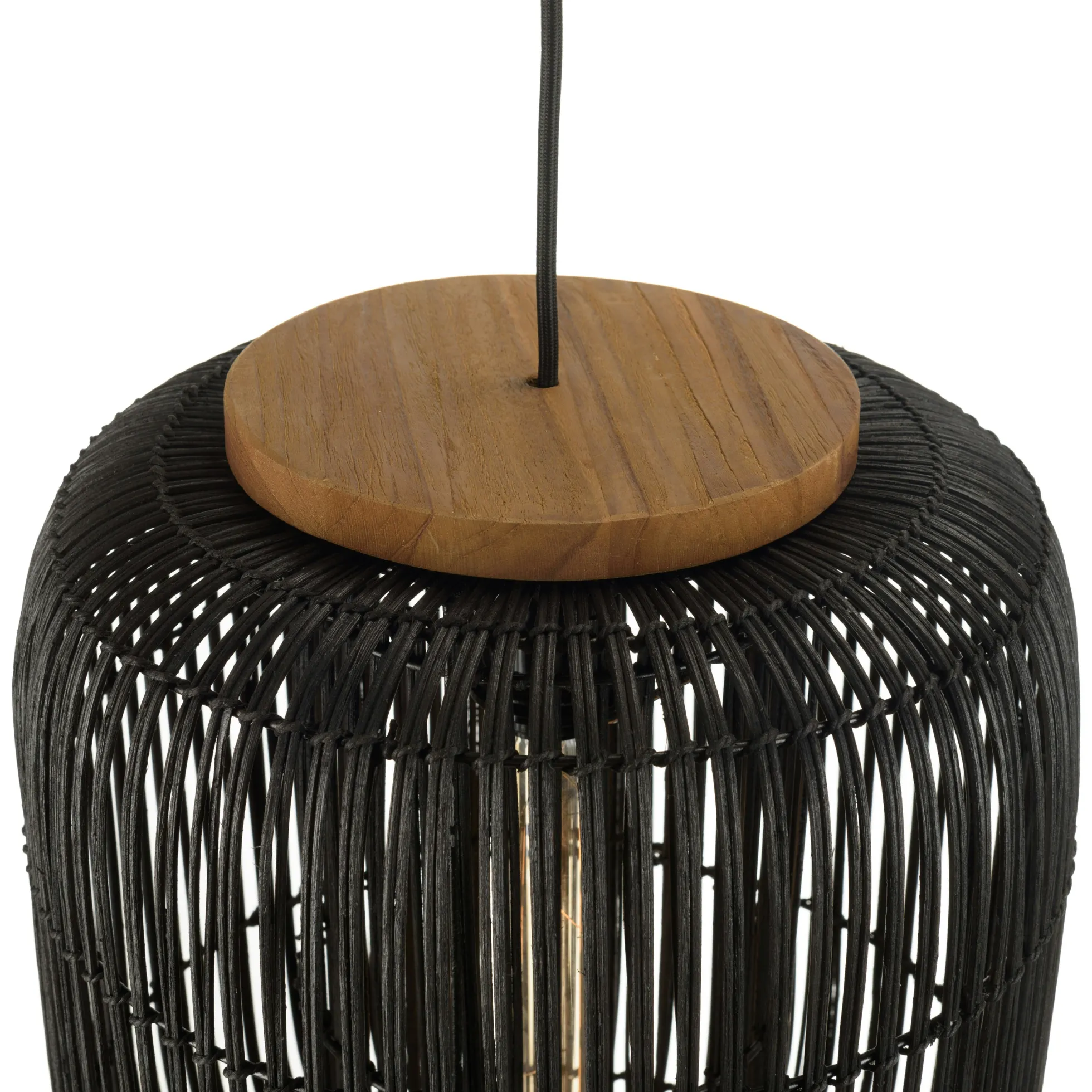 Suspension allongée 35x35cm en rotin couleur noire et teck FOLELLI