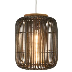 Suspension allongée 35x35cm en rotin couleur noire et teck FOLELLI