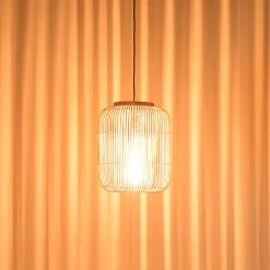 Suspension allongée 35x35cm rotin couleur naturelle et teck FOLELLI