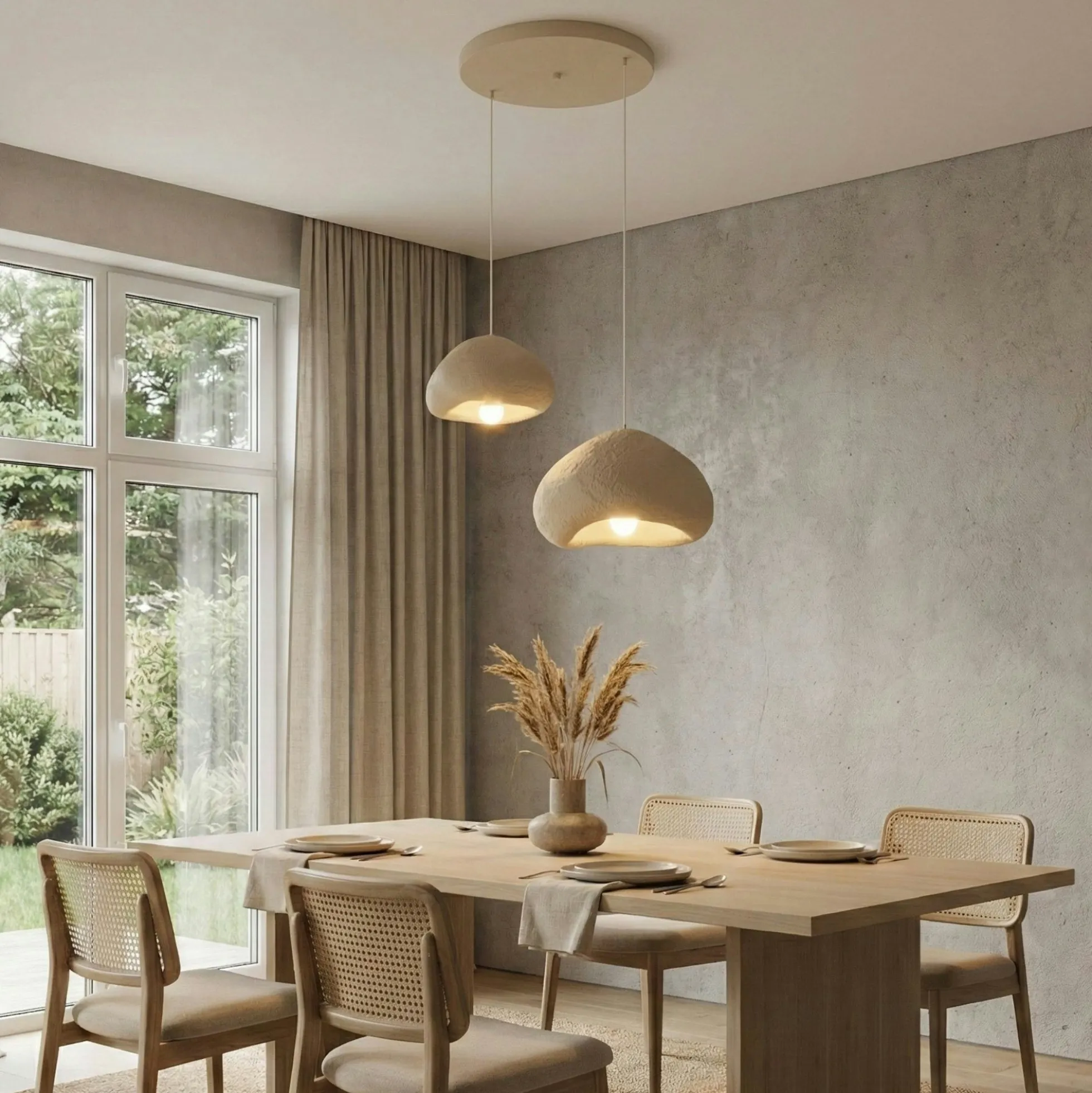 Suspension beige design organique 2 abat-jour 70 cm NOXIS