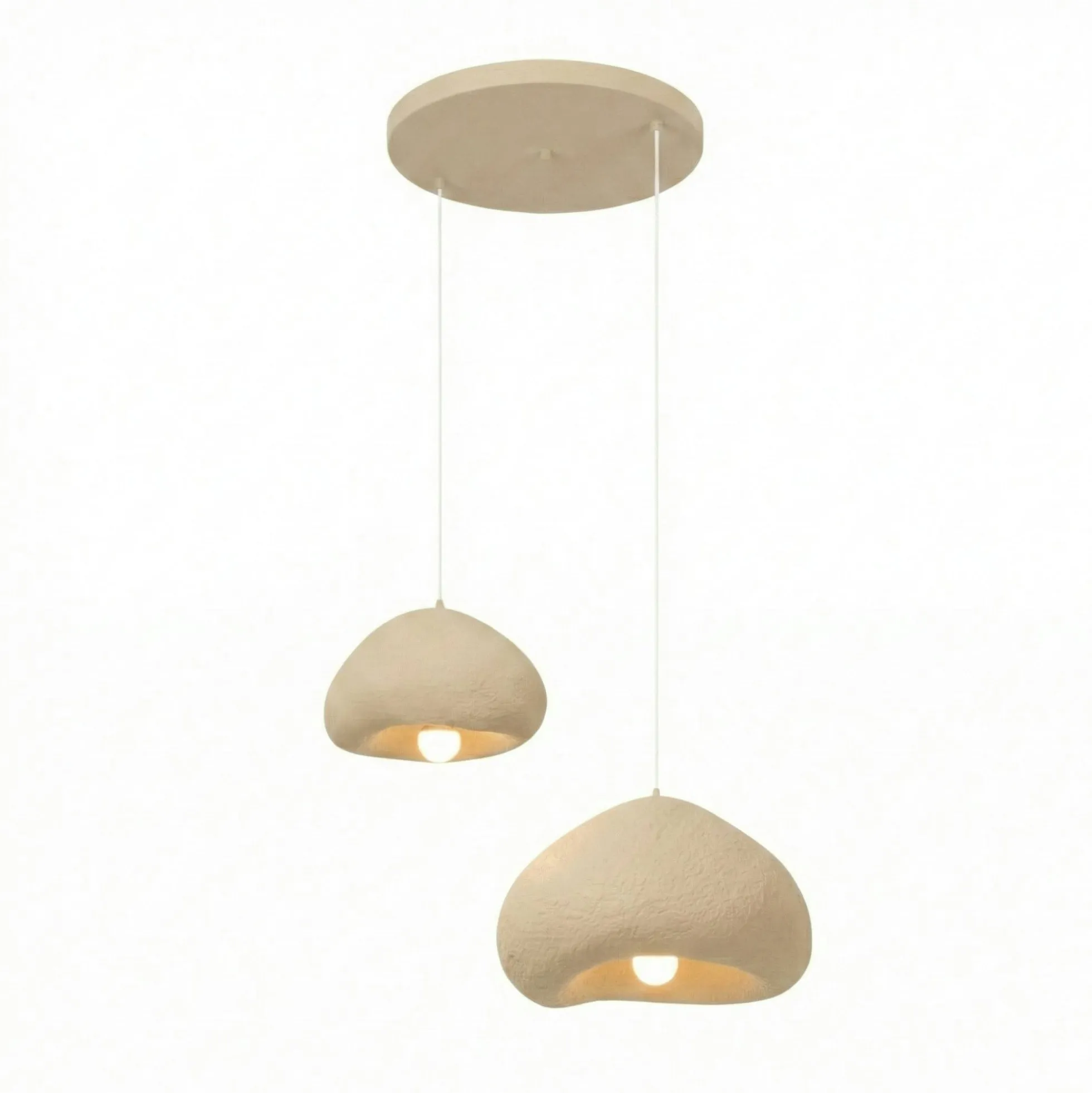Suspension beige design organique 2 abat-jour 70 cm NOXIS