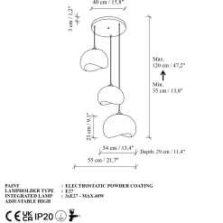 Suspension blanche étagée 3 lampes 55 cm NOXIS