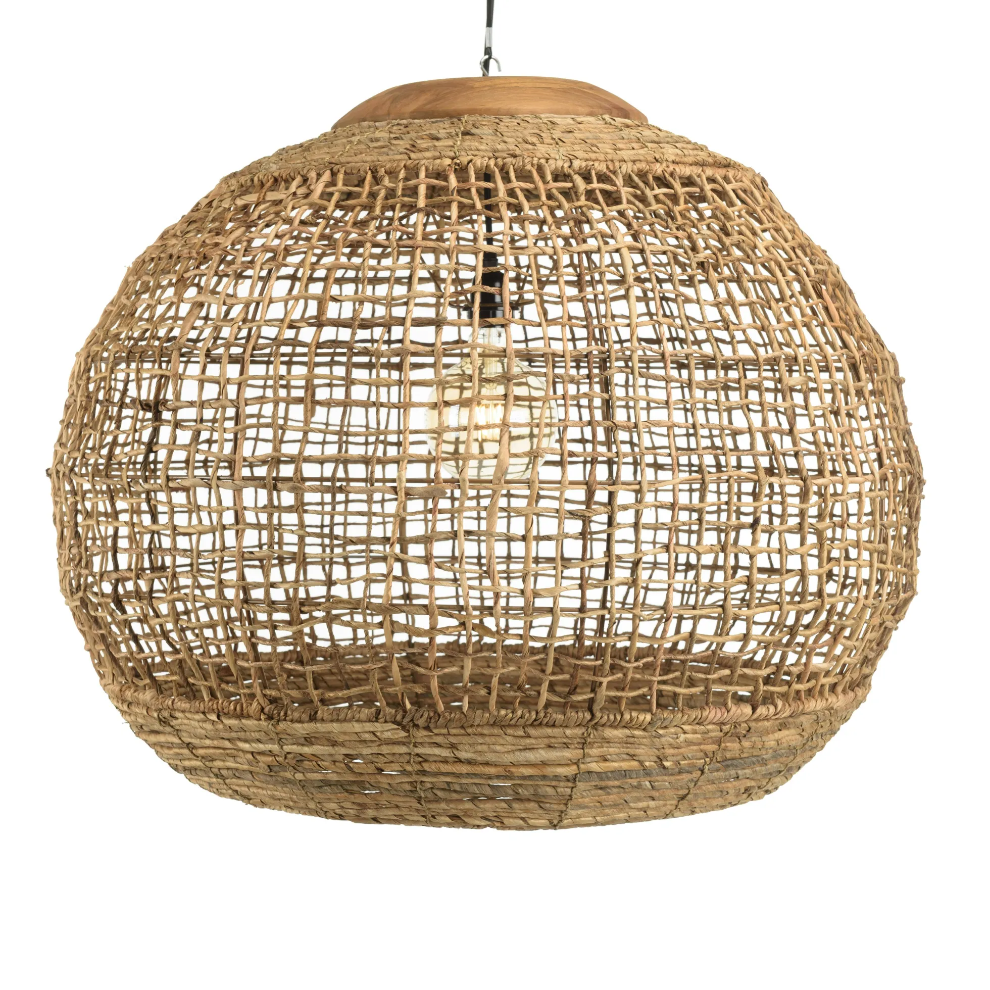 Suspension boule 83x83cm en abaca couleur naturelle et teck FOLELLI