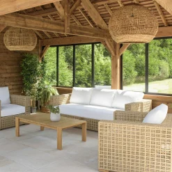 Suspension boule 83x83cm en abaca couleur naturelle et teck FOLELLI