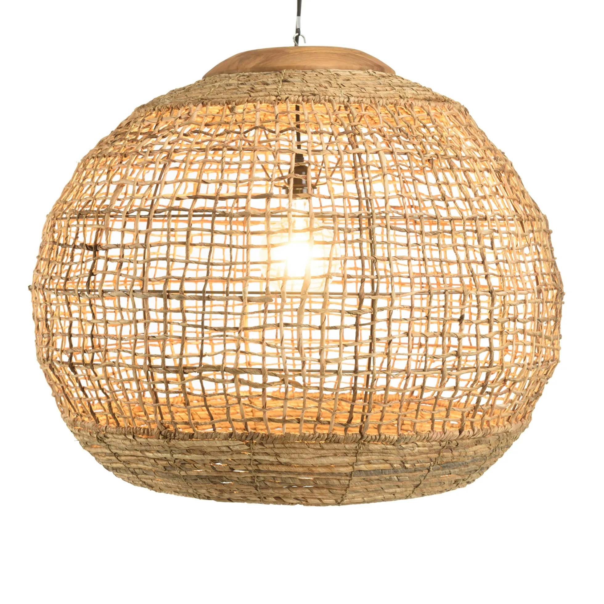 Suspension boule 83x83cm en abaca couleur naturelle et teck FOLELLI