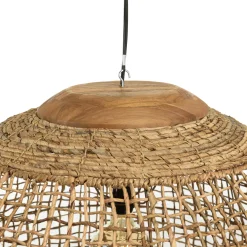 Suspension boule 83x83cm en abaca couleur naturelle et teck FOLELLI