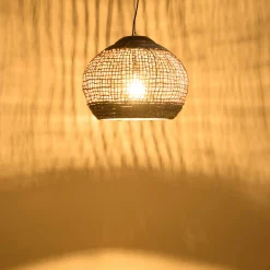 Suspension boule 60x60cm en abaca couleur naturelle et teck FOLELLI