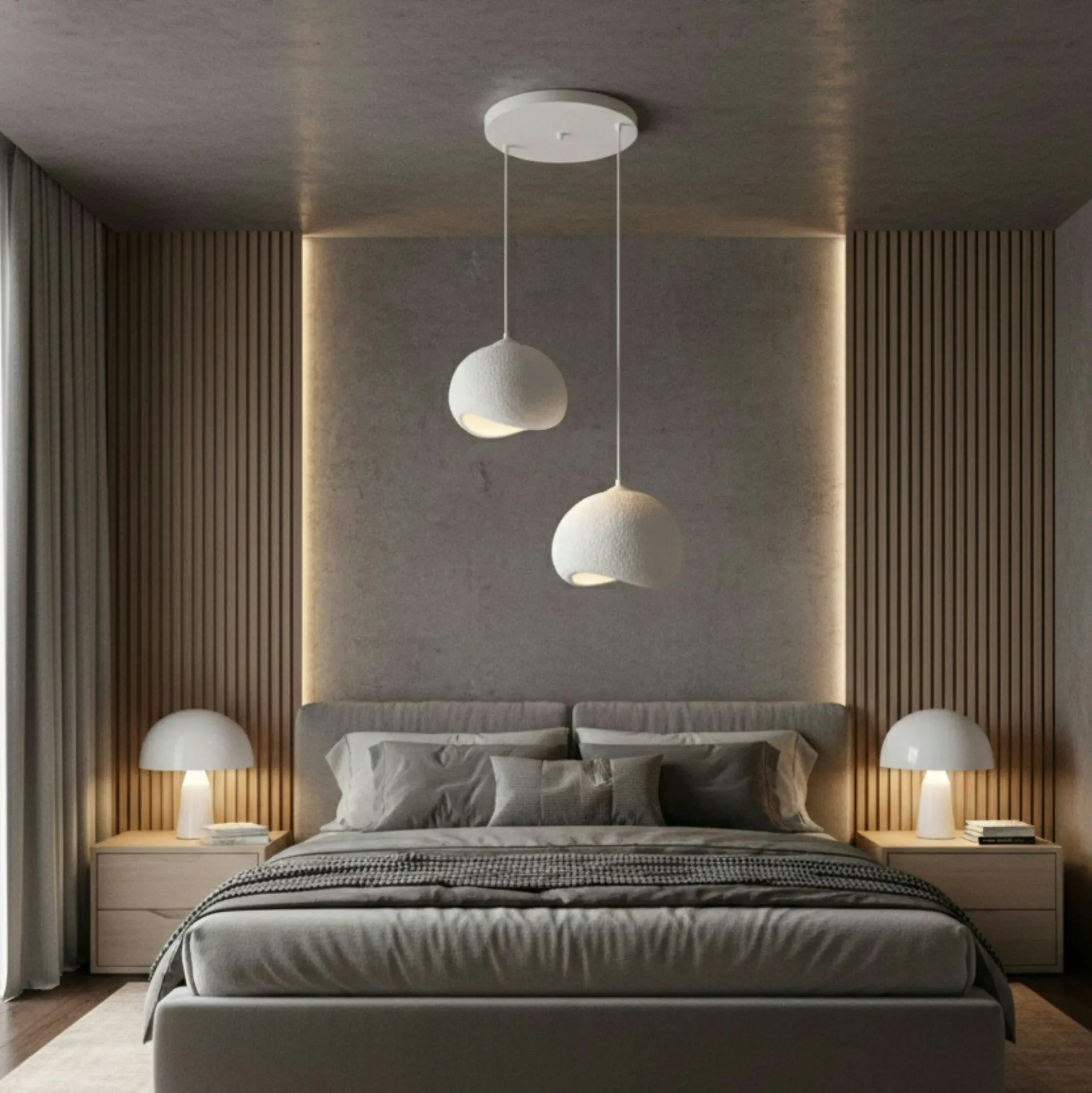 Suspension chambre blanche design 2 lampes 55 cm NOXIS