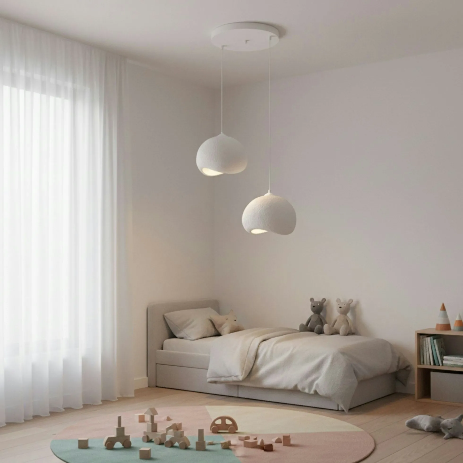 Suspension chambre blanche design 2 lampes 55 cm NOXIS