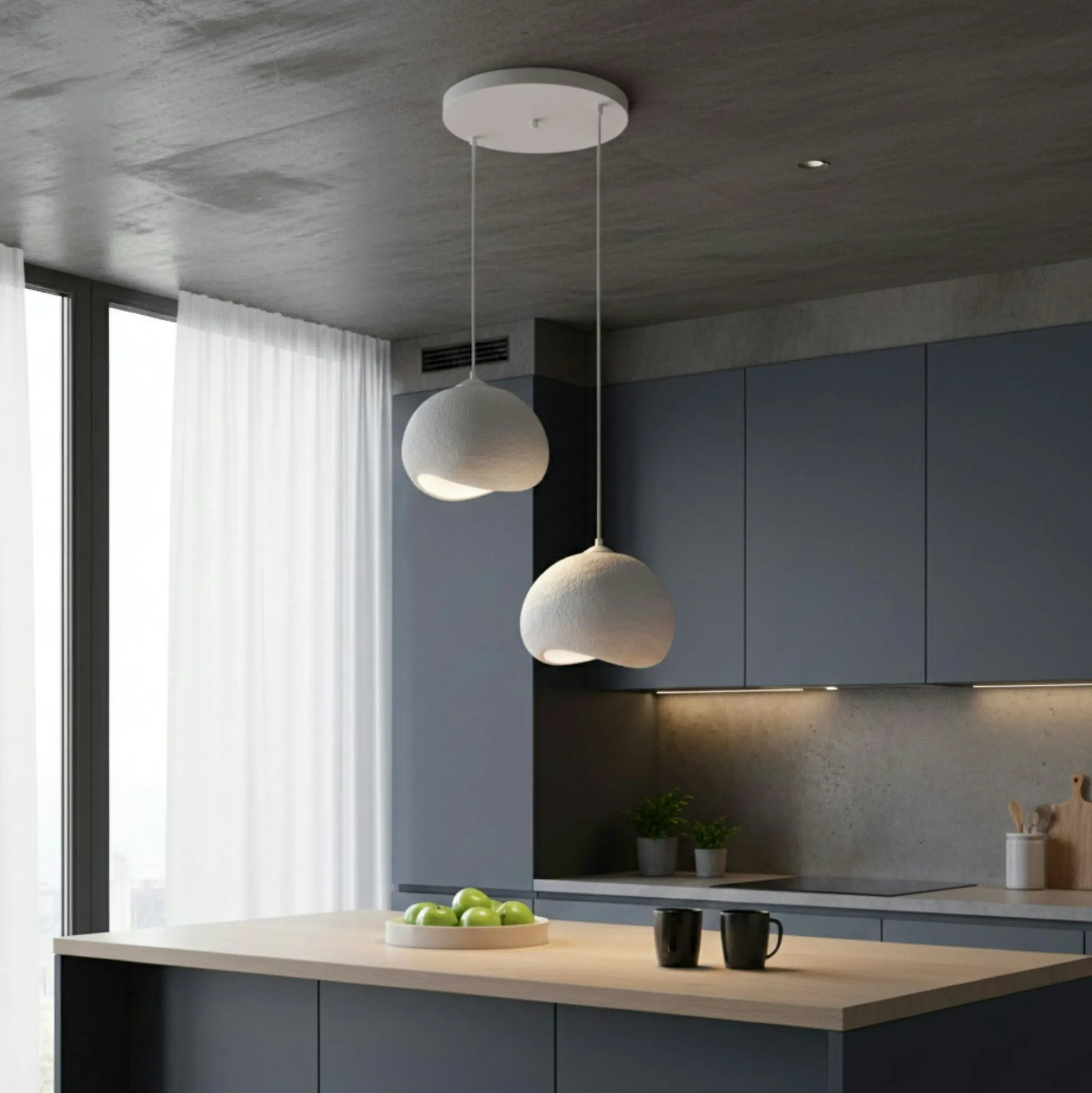 Suspension chambre blanche design 2 lampes 55 cm NOXIS