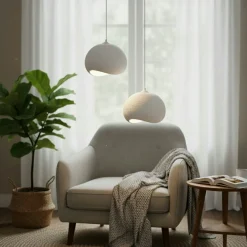 Suspension chambre blanche design 2 lampes 55 cm NOXIS