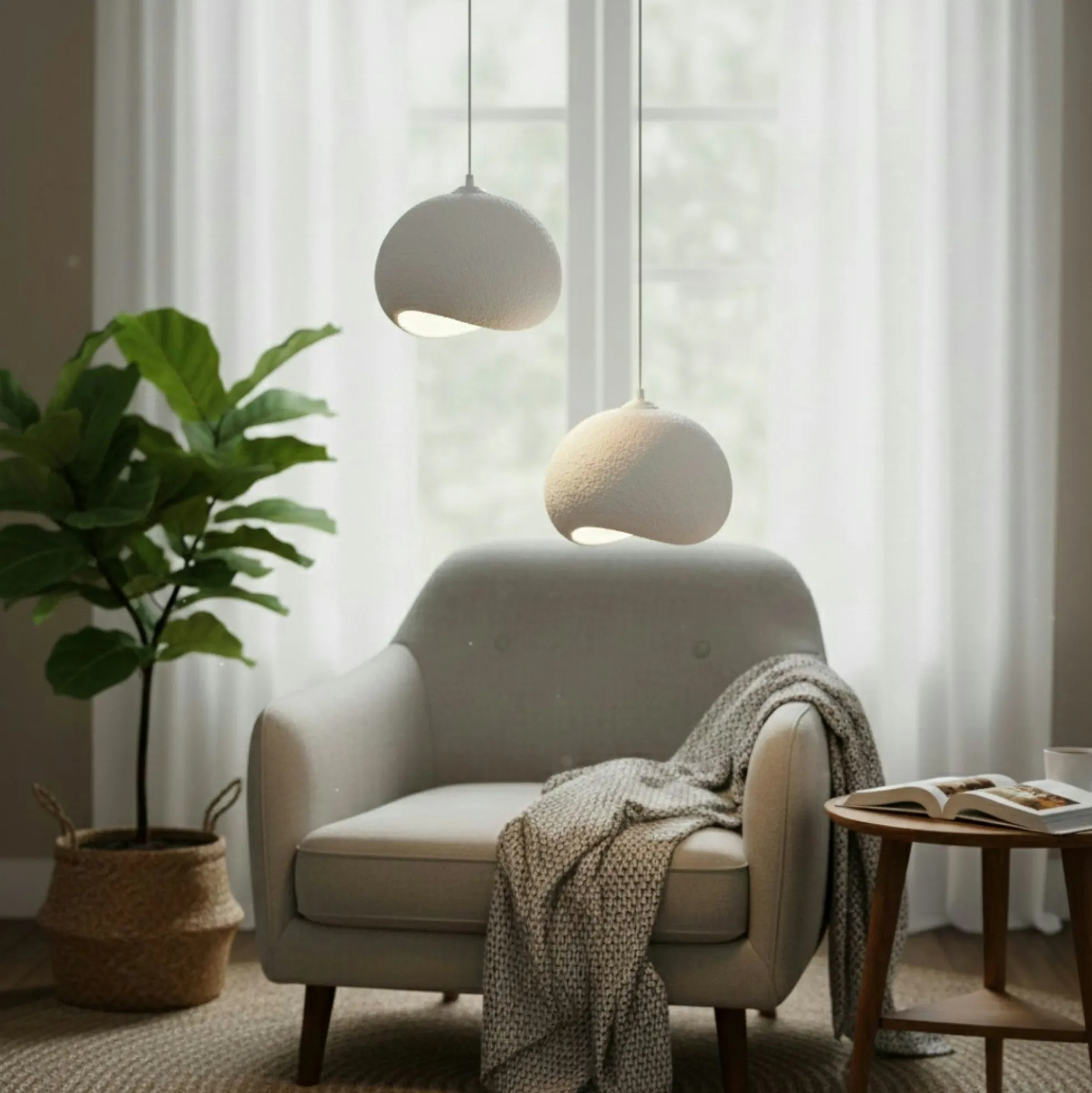 Suspension chambre blanche design 2 lampes 55 cm NOXIS