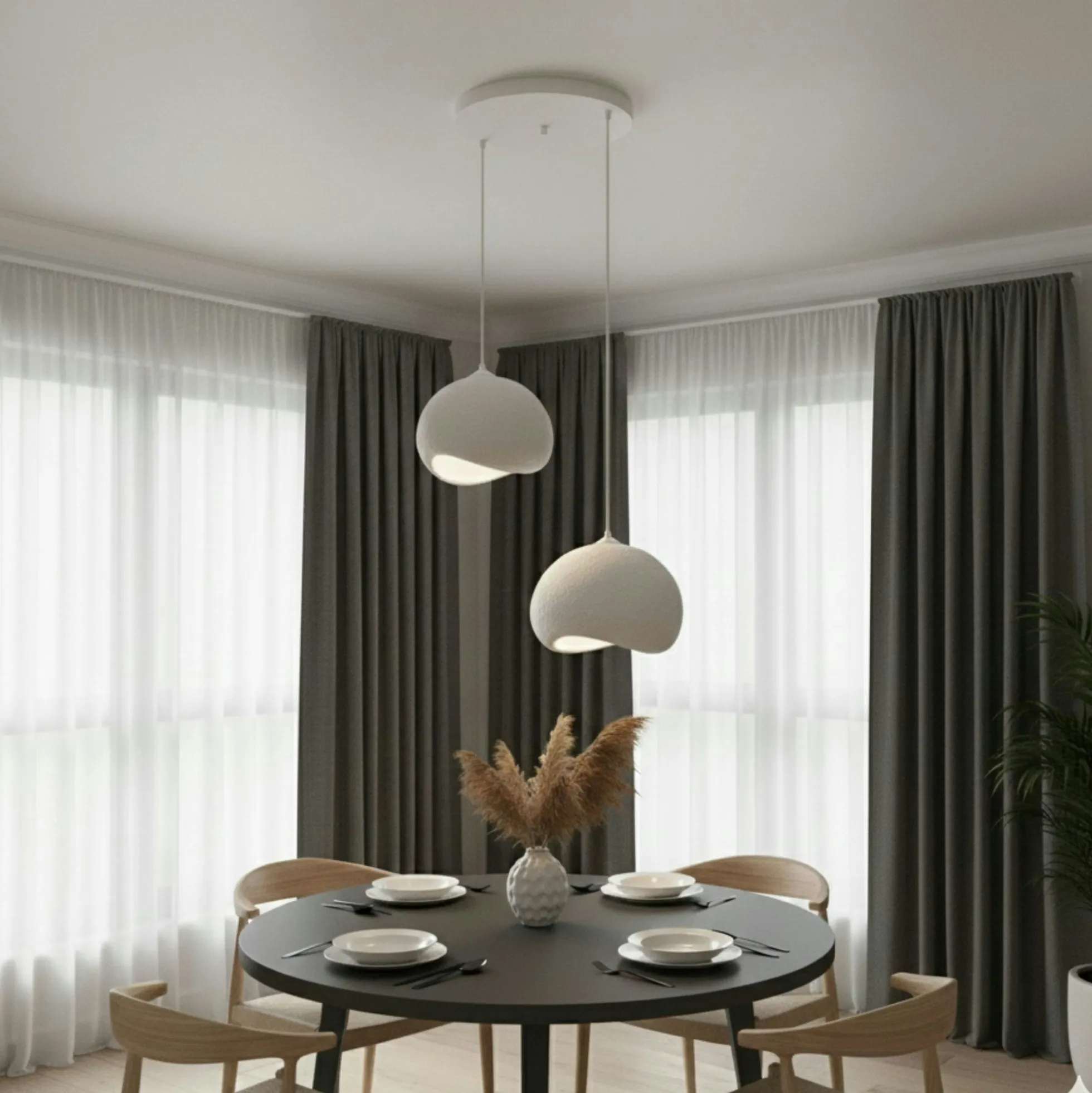 Suspension chambre blanche design 2 lampes 55 cm NOXIS