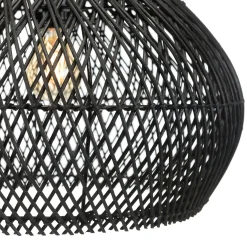 Suspension cloche 40x40cm en rotin couleur noire et teck FOLELLI