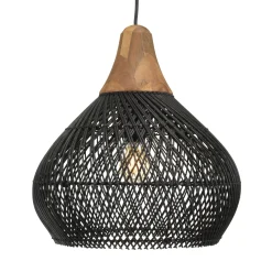 Suspension cloche 40x40cm en rotin couleur noire et teck FOLELLI