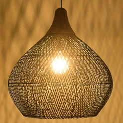 Suspension cloche 68x68cm en rotin couleur noire et teck FOLELLI
