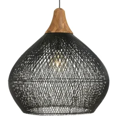 Suspension cloche 68x68cm en rotin couleur noire et teck FOLELLI