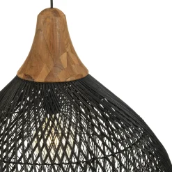 Suspension cloche 68x68cm en rotin couleur noire et teck FOLELLI