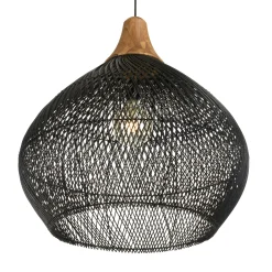 Suspension cloche 68x68cm en rotin couleur noire et teck FOLELLI