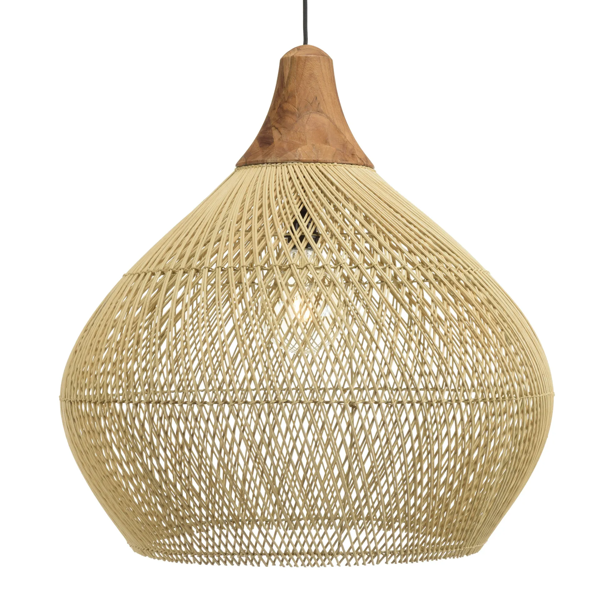 Suspension cloche 68x68cm rotin couleur naturelle et teck FOLELLI