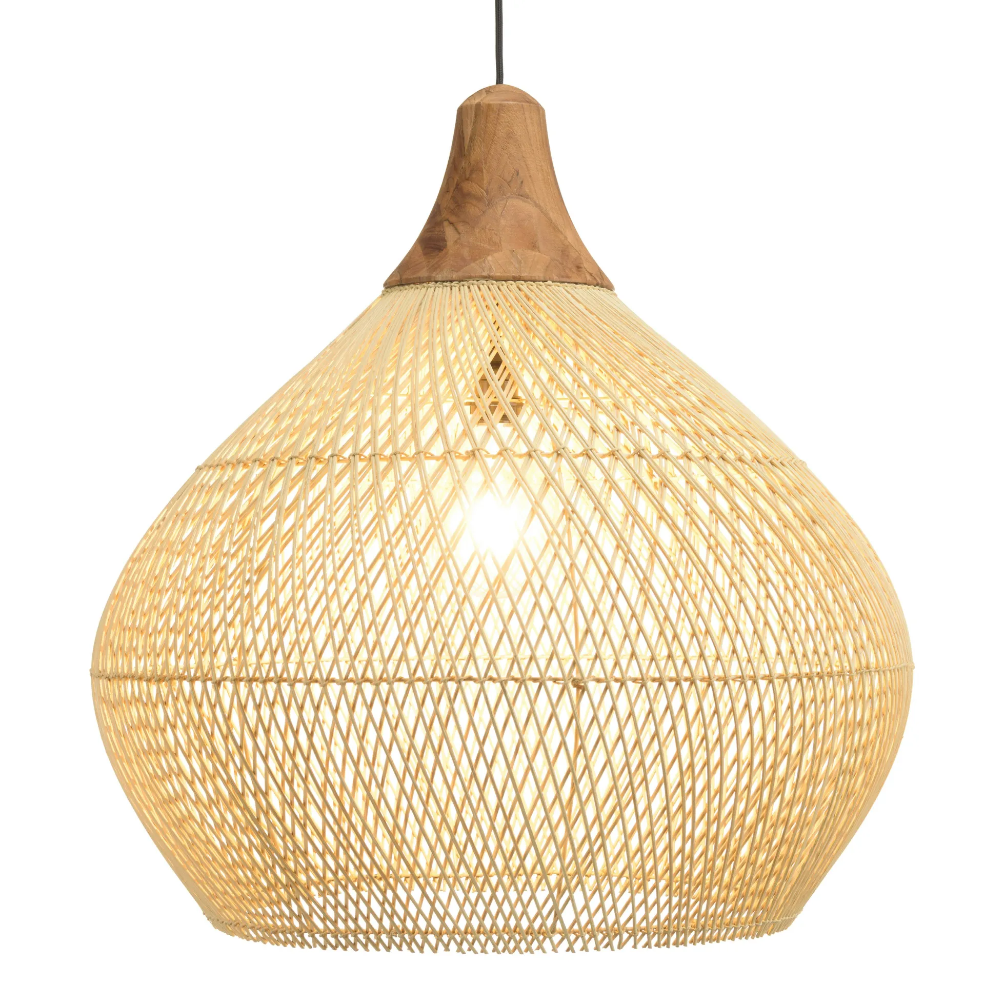 Suspension cloche 68x68cm rotin couleur naturelle et teck FOLELLI